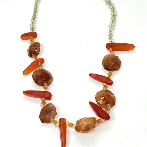Gorgeous Carnelian Stone And Sea Glass Beaded 16” Necklace - Picture 3 of 6